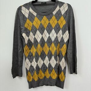 J. Crew Women's Argyle Print Gray Long Sleeve Sweater Size M/L